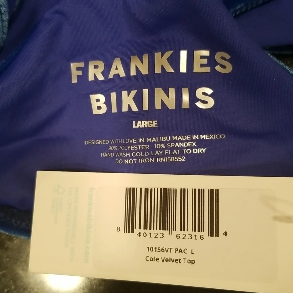 💕FRANKIE'S💕 Cole Velvet Bikini (Scoop Top + Cheeky Bottom) Pacific Blue L NWT